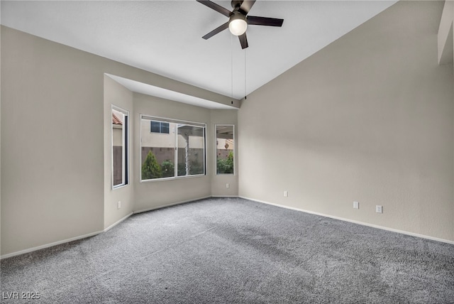 2124 Rising Mist St, Las Vegas, NV 89134 - unfurnished room with ceiling fan, carpet flooring, baseboards, and lofted ceiling