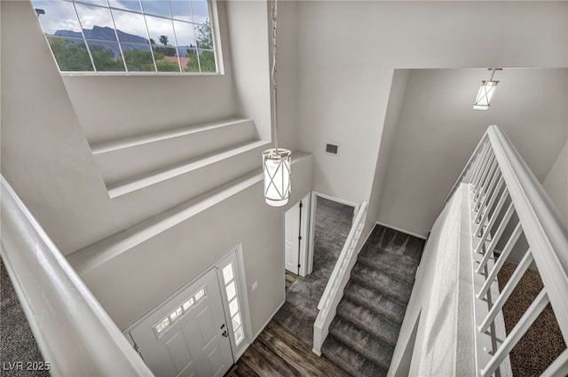 2124 Rising Mist St, Las Vegas, NV 89134 - stairs featuring a mountain view and wood finished floors