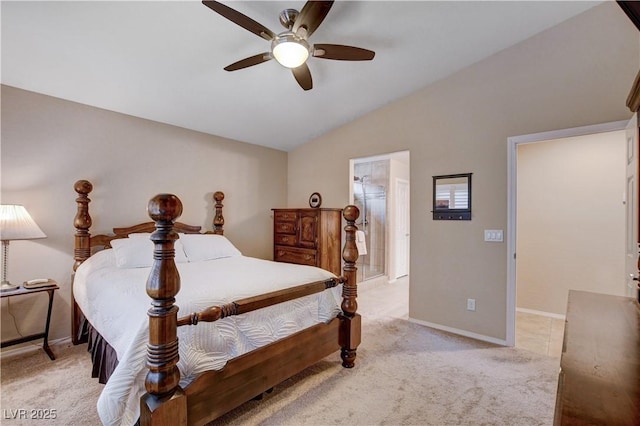 3712 Rocklin Peak Ave, North Las Vegas, NV 89081 - bedroom with lofted ceiling, light colored carpet, baseboards, and ceiling fan