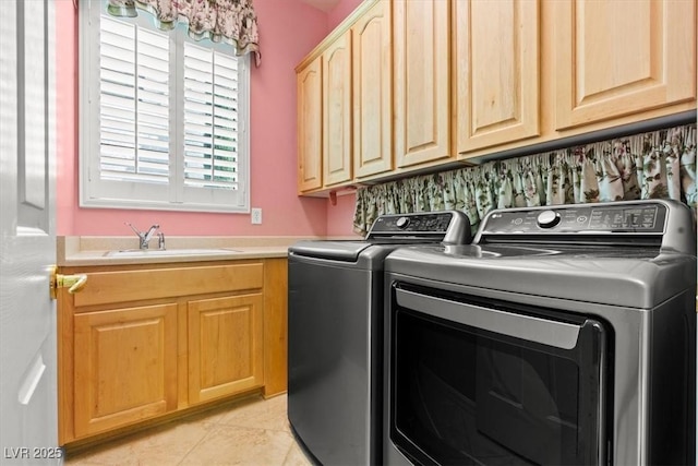 2868 Foxtail Creek Ave, Henderson, NV 89052 - laundry room with washer and clothes dryer, cabinet space, and light tile patterned flooring