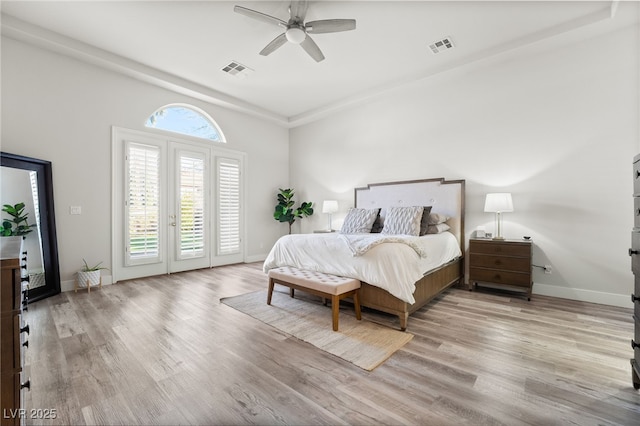 5684 Benevento Ct, Las Vegas, NV 89141 - bedroom with access to outside, wood finished floors, baseboards, and a ceiling fan