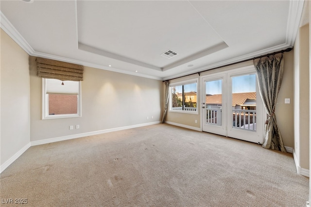 7438 Desertscape Ave, Las Vegas, NV 89178 - carpeted empty room featuring a raised ceiling, baseboards, ornamental molding, and recessed lighting
