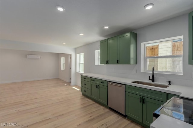 663 D Ave, Boulder City, NV 89005 - kitchen featuring green cabinets, stainless steel dishwasher, a sink, plenty of natural light, and recessed lighting