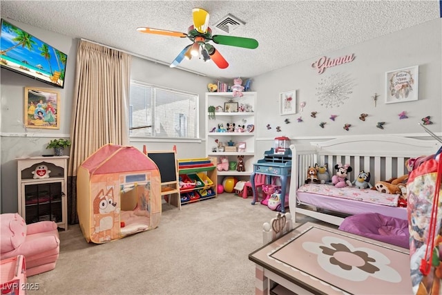 3661 Margarita Way, Las Vegas, NV 89103 - carpeted bedroom with a textured ceiling and a ceiling fan