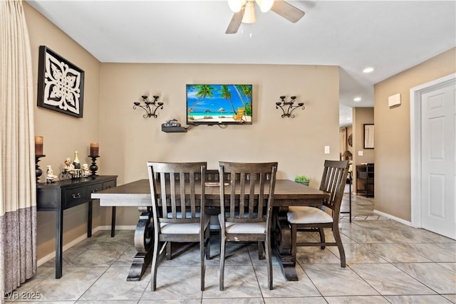3661 Margarita Way, Las Vegas, NV 89103 - dining area featuring a ceiling fan, recessed lighting, light tile patterned floors, and baseboards