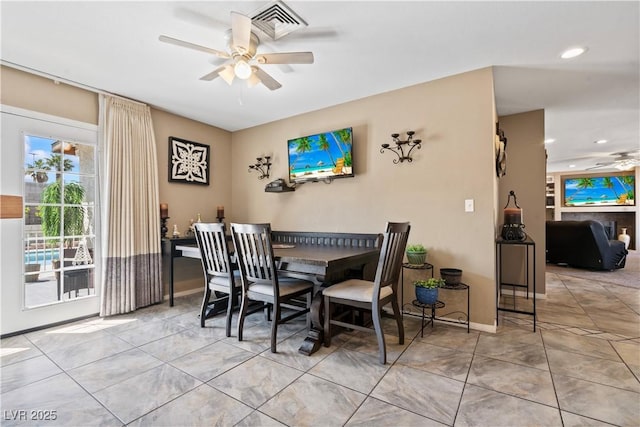 3661 Margarita Way, Las Vegas, NV 89103 - dining area featuring a ceiling fan, tile patterned flooring, recessed lighting, and baseboards