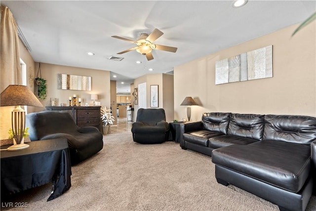 3661 Margarita Way, Las Vegas, NV 89103 - living room featuring a ceiling fan, carpet, and recessed lighting