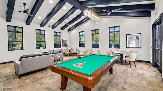 4410 E Brusca Way, Pahrump, NV 89061 - rec room with beam ceiling, baseboards, recessed lighting, ceiling fan, and billiards