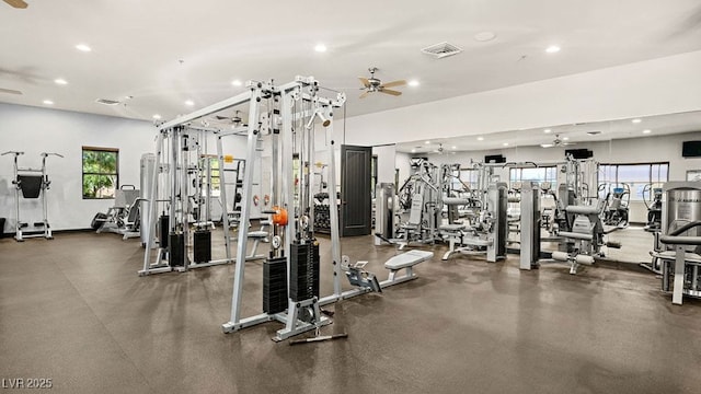 4410 E Brusca Way, Pahrump, NV 89061 - gym featuring a ceiling fan, healthy amount of natural light, and recessed lighting