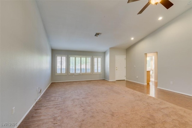 10009 Netherton Dr, Las Vegas, NV 89134 - unfurnished room with carpet, recessed lighting, ceiling fan, baseboards, and high vaulted ceiling