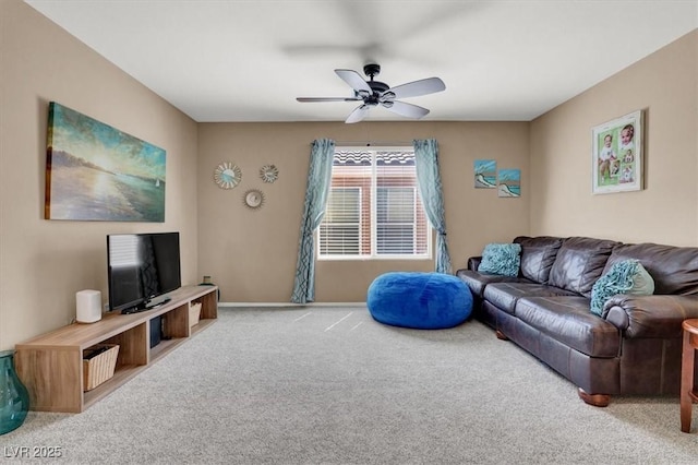10230 Danskin Dr, Las Vegas, NV 89166 - living room featuring carpet, a ceiling fan, and baseboards