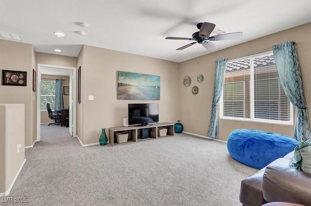 10230 Danskin Dr, Las Vegas, NV 89166 - living area featuring baseboards, carpet flooring, a ceiling fan, and recessed lighting