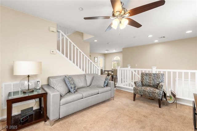 6488 Bentley Wood Ct, Las Vegas, NV 89130 - carpeted living room with a ceiling fan and recessed lighting