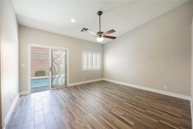 3882 Genoa Dr, Las Vegas, NV 89141 - empty room featuring wood finished floors, a ceiling fan, baseboards, and recessed lighting