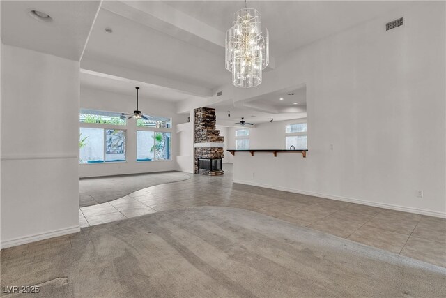 1532 Via Cassia, Henderson, NV 89052 - unfurnished living room with tile patterned floors, ceiling fan, plenty of natural light, carpet floors, and recessed lighting