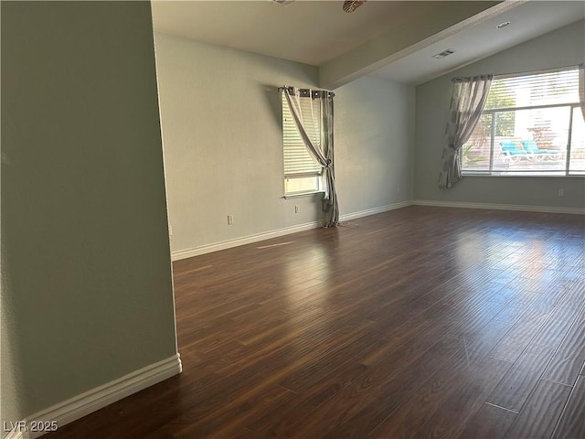 1532 Via Cassia, Henderson, NV 89052 - empty room with vaulted ceiling, dark wood-style flooring, and baseboards