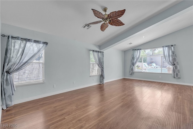 1532 Via Cassia, Henderson, NV 89052 - unfurnished room featuring vaulted ceiling, wood finished floors, and ceiling fan