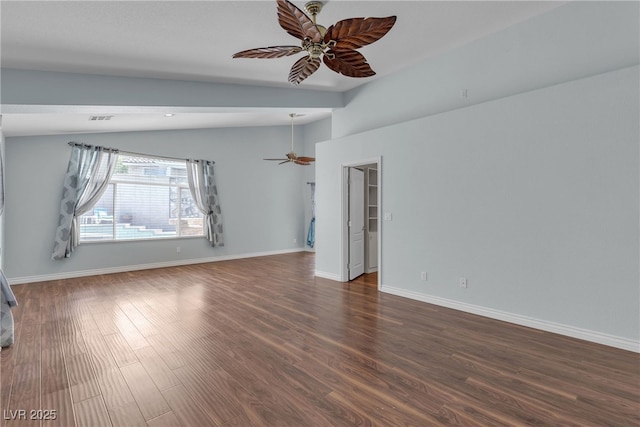 1532 Via Cassia, Henderson, NV 89052 - spare room featuring a ceiling fan, vaulted ceiling, and dark wood-style floors