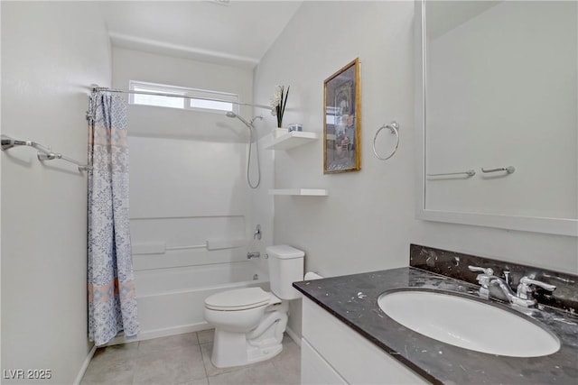 748 Dellenbaugh Ct, Las Vegas, NV 89178 - bathroom with toilet, baseboards, tile patterned flooring, vanity, and shower / bath combination with curtain