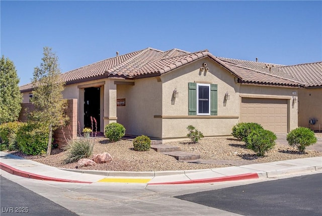 748 Dellenbaugh Ct, Las Vegas, NV 89178 - mediterranean / spanish-style house with a garage, stucco siding, and a tile roof