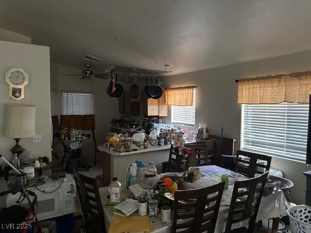 dining room featuring ceiling fan