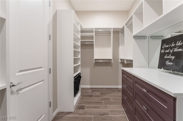 spacious closet with wood tiled floors