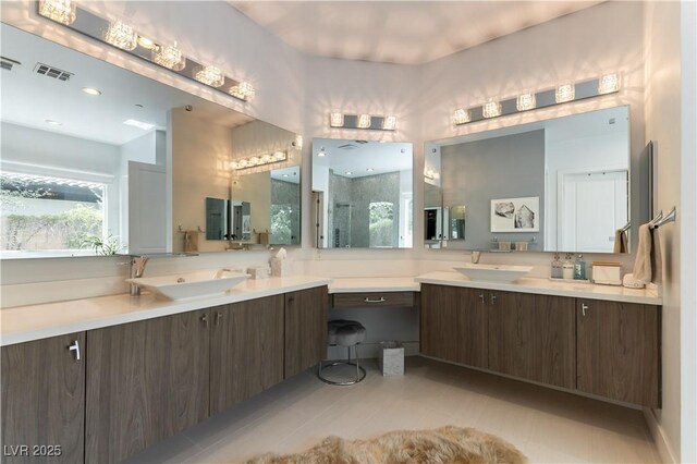 3458 W Agate Ave, Las Vegas, NV 89139 - bathroom featuring vanity, a shower, and tile patterned floors