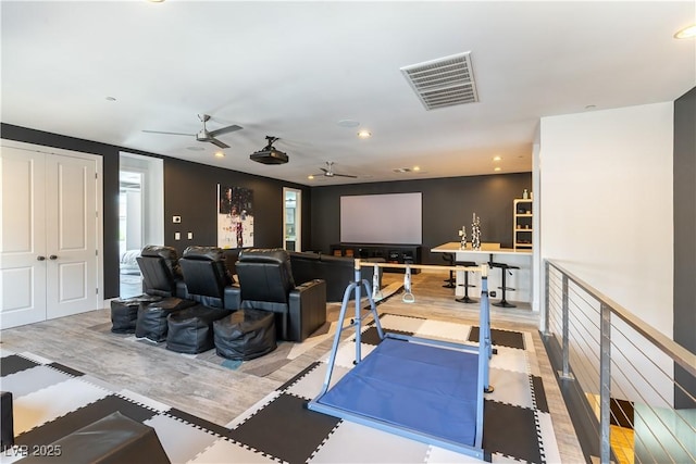3458 W Agate Ave, Las Vegas, NV 89139 - home theater featuring wood finished floors, a ceiling fan, and recessed lighting
