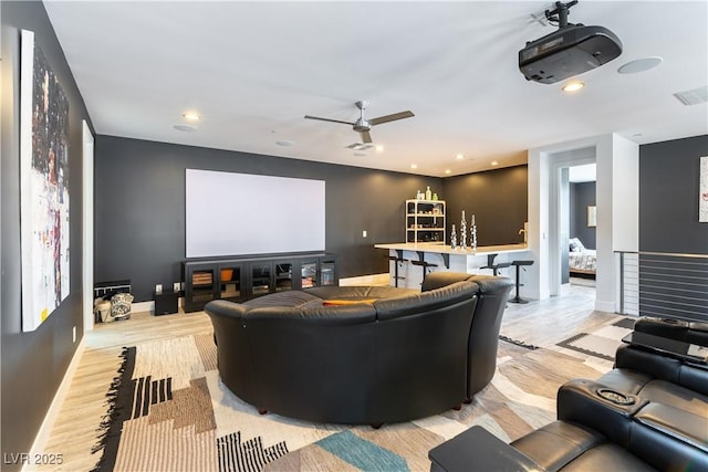 3458 W Agate Ave, Las Vegas, NV 89139 - cinema with baseboards, light wood finished floors, ceiling fan, and recessed lighting