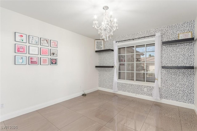286 Fairmeadow St, Henderson, NV 89012 - unfurnished dining area featuring a chandelier, baseboards, and tile patterned flooring