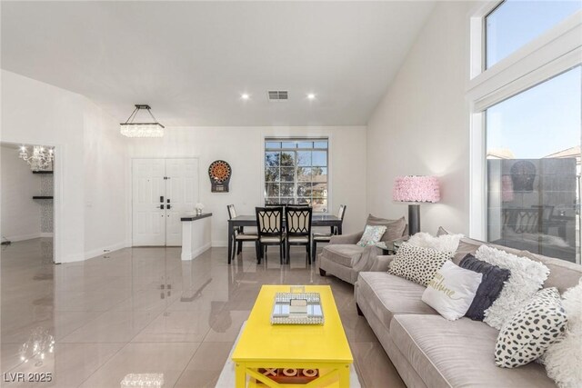 286 Fairmeadow St, Henderson, NV 89012 - living room featuring a chandelier, recessed lighting, and baseboards