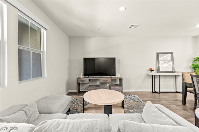 160 Lomita Heights Dr, Las Vegas, NV 89138 - living room featuring wood finished floors, recessed lighting, and vaulted ceiling