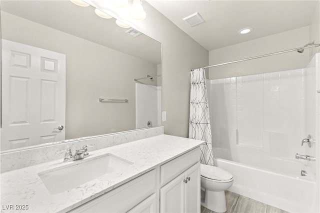 160 Lomita Heights Dr, Las Vegas, NV 89138 - full bathroom featuring shower / tub combo with curtain, vanity, and wood finished floors