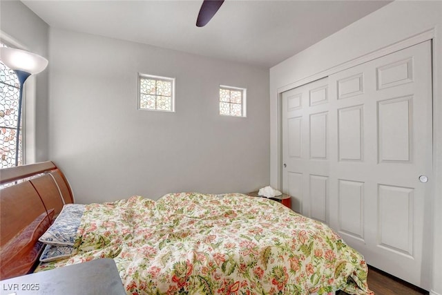9065 W Torino Ave, Las Vegas, NV 89148 - bedroom featuring a closet, dark wood-type flooring, and ceiling fan