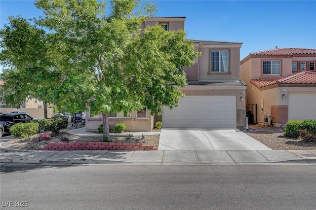 9065 W Torino Ave, Las Vegas, NV 89148 - view of front of home featuring a garage, stucco siding, driveway, and a tiled roof