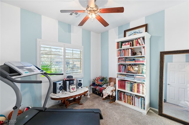 2720 Mickey Mantle Ct, Las Vegas, NV 89108 - workout room with carpet and a ceiling fan