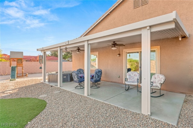 2720 Mickey Mantle Ct, Las Vegas, NV 89108 - view of patio / terrace featuring ceiling fan and a playground