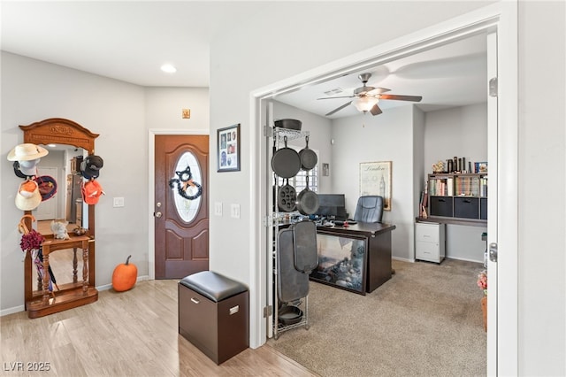 2720 Mickey Mantle Ct, Las Vegas, NV 89108 - home office featuring a ceiling fan, recessed lighting, baseboards, and wood finished floors