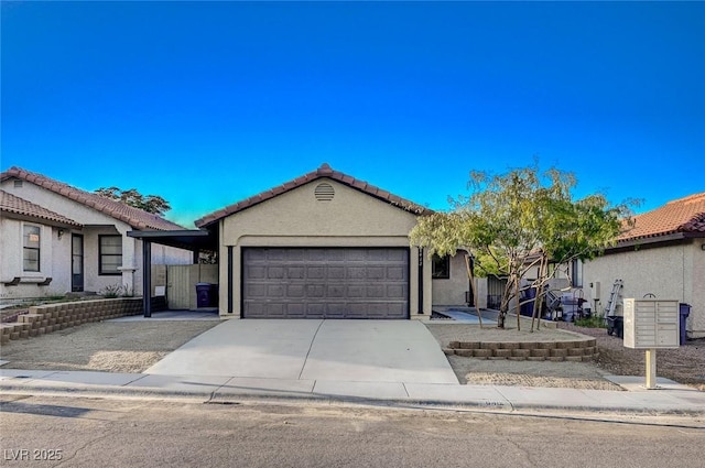 8412 Mulcahy Ave, Las Vegas, NV 89145 - ranch-style house with a garage, concrete driveway, stucco siding, and a tile roof