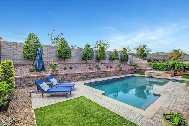 view of swimming pool featuring a patio area