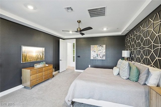 12155 Sage Thunder Ave, Las Vegas, NV 89138 - carpeted bedroom featuring baseboards, a tray ceiling, recessed lighting, and ceiling fan