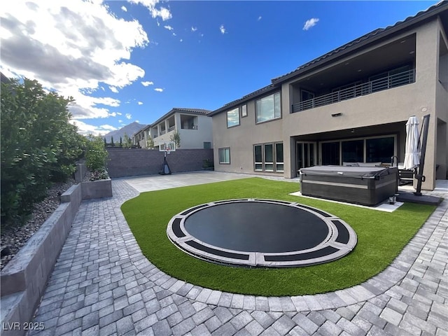 12155 Sage Thunder Ave, Las Vegas, NV 89138 - view of pool featuring a hot tub, a patio, and a trampoline
