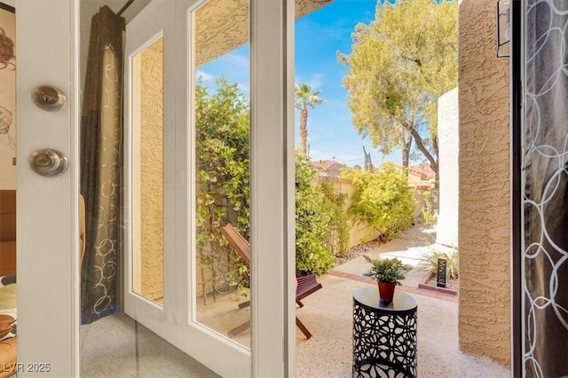 5142 Southern Hills Ln, Las Vegas, NV 89113 - doorway to outside featuring speckled floor