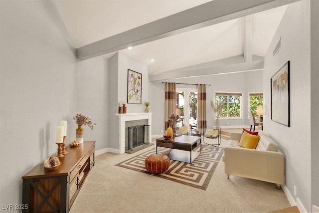 5142 Southern Hills Ln, Las Vegas, NV 89113 - carpeted living room featuring a fireplace with flush hearth, baseboards, and recessed lighting