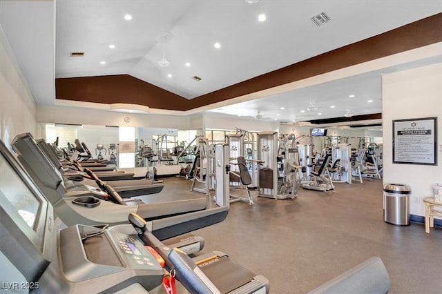 5142 Southern Hills Ln, Las Vegas, NV 89113 - gym with recessed lighting and lofted ceiling