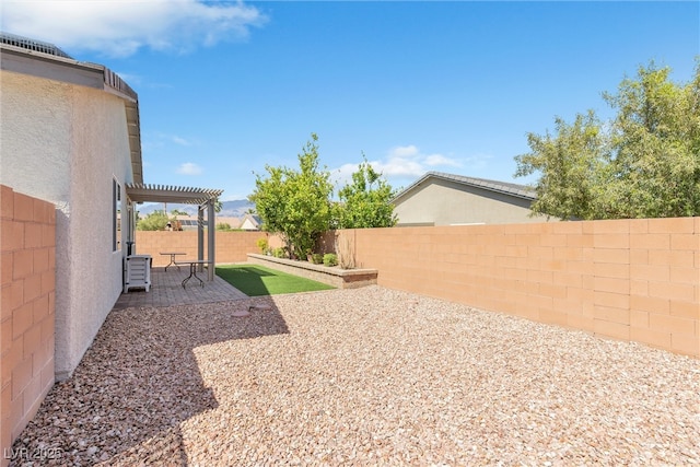 fenced backyard featuring a patio and a pergola