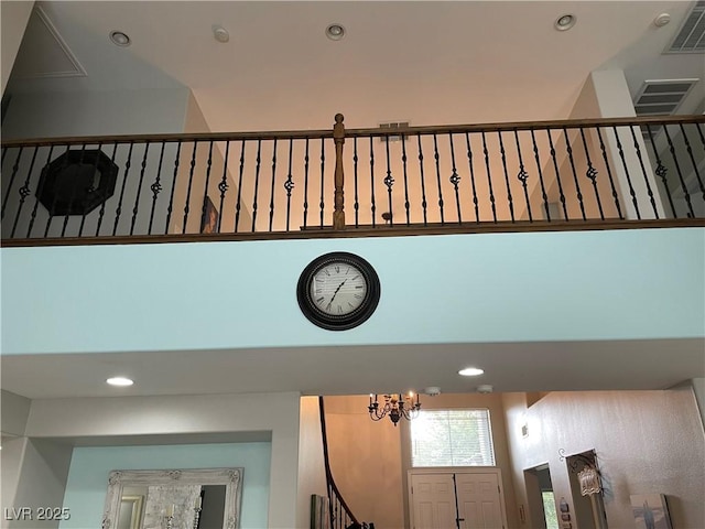 detailed view of recessed lighting and a chandelier