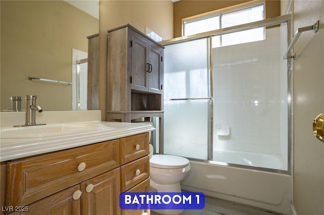 9710 Geiger Peak Ct, Las Vegas, NV 89148 - full bathroom featuring toilet, shower / bath combination with glass door, and vanity