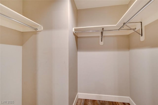 walk in closet with wood finished floors