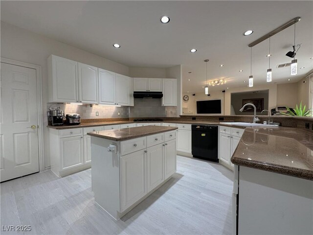 2451 Tour Edition Dr, Henderson, NV 89074 - kitchen featuring black dishwasher, a sink, tasteful backsplash, white cabinets, and recessed lighting